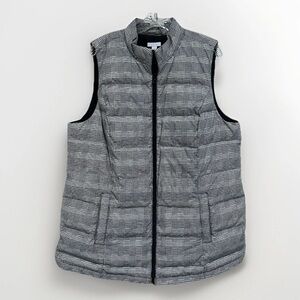 J Jill Down Puffer Women’s Vest Houndstooth Black & White Zip Up Size XL